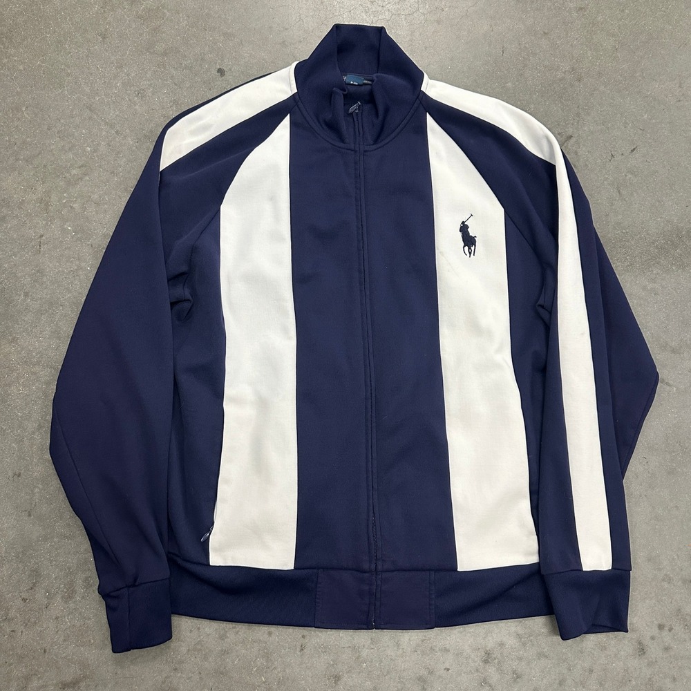 Polo Ralph Lauren Track Jacket XXL Mens Navy White Striped Full Zip Pony Logo